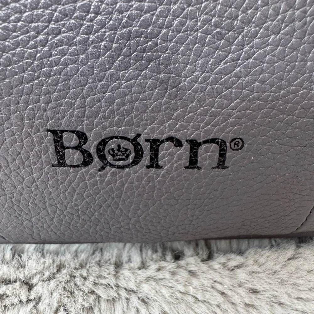 Born Grey Pebbled Genuine Leather‎ Crossbody Bag Adjustable Strap Brass Hardware
